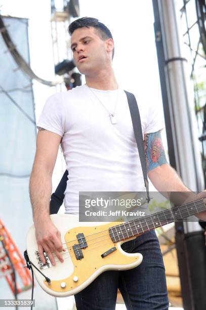 Alex Levine of The Gaslight Anthem perform onstage during Bonnaroo 2010 at Which Stage on June 11, 2010 in Manchester, Tennessee.