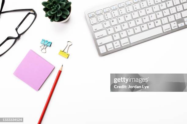 flat lay of office equipment - office supply stock pictures, royalty-free photos & images