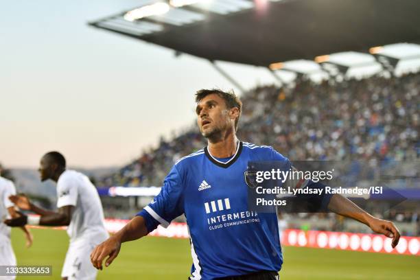 Chris Wondolowski of the San Jose Earthquakes during a game between Los Angeles Galaxy and San Jose Earthquakes at PayPal Park on June 26, 2021 in...