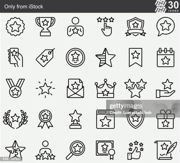 ilustrações de stock, clip art, desenhos animados e ícones de star award , testimonial  line icons - loyalty