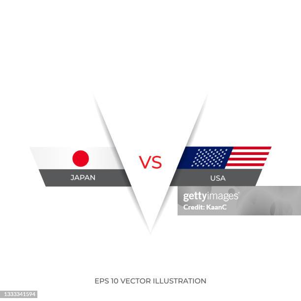 日本対米国株式イラストレーション。アメリカと日本の旗。 - 国会 日本点のイラスト素材／クリップアート素材／マンガ素材／アイコン素材