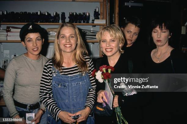 American New Wave band The Go-Go's during an in-store signing for their compilation album 'Return to the Valley of The Go-Go's' at Tower Records in...