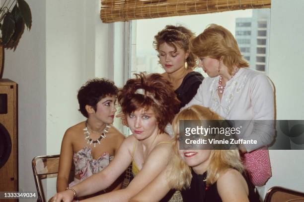American New Wave band The Go-Go's at the offices of A&M Records in Santa Monica, California, 1983.