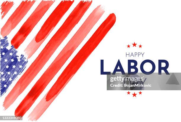 happy labor day karte. aquarell usa flagge. vektor - american flag background stock-grafiken, -clipart, -cartoons und -symbole