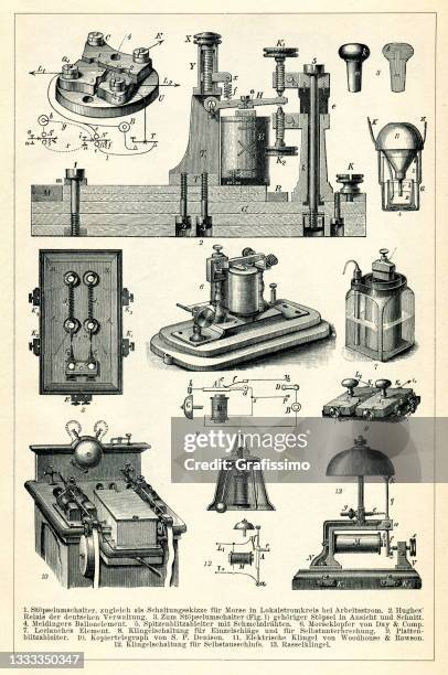 antike telegrafen-morsemaschine 1898 - telegraph machine stock-grafiken, -clipart, -cartoons und -symbole