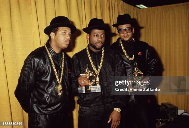 American hip hop group Run-DMC attend the 1987 Soul Train Music Awards, held at the Santa Monica Civic Auditorium in Santa Monica, California, 23rd...