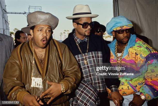 American hip hop group Run-DMC attend the 5th Annual Soul Train Music Awards at the Shrine Auditorium in Los Angeles, California, 12th March 1991.