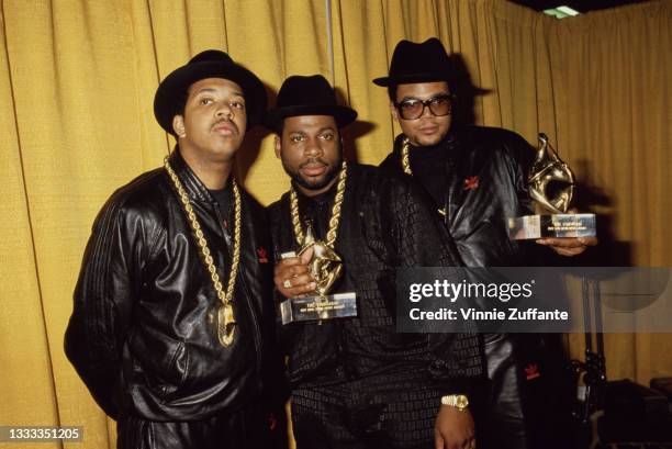 American hip hop group Run-DMC attend the 1987 Soul Train Music Awards, held at the Santa Monica Civic Auditorium in Santa Monica, California, 23rd...