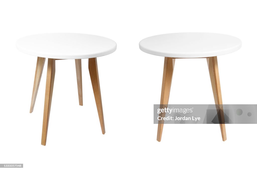 Round coffee table isolated on white background.