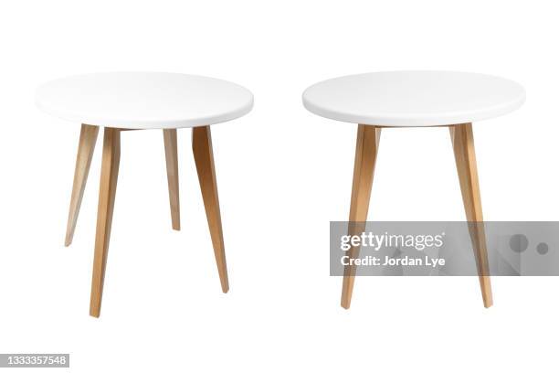 round coffee table isolated on white background. - legs on the table stock pictures, royalty-free photos & images