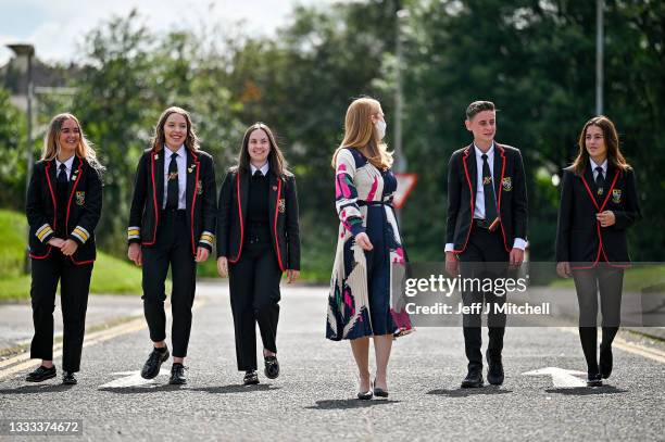 Shirley-Anne Somerville Cabinet Secretary for Education & Skills meets with pupils from Lochgelly High School on the day they received exam results...