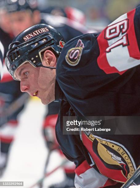 Alexei Yashin, Center for the Ottawa Senators looks on during the NHL Eastern Conference Northeast Division game against the Montreal Canadiens on...