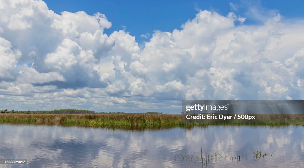 Panoramic view of lake against sky,St Marks,Florida,United States,USA