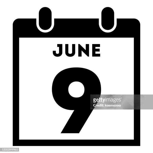 ilustraciones, imágenes clip art, dibujos animados e iconos de stock de simplicidad calendario diario negro icono - 9 junio - junio