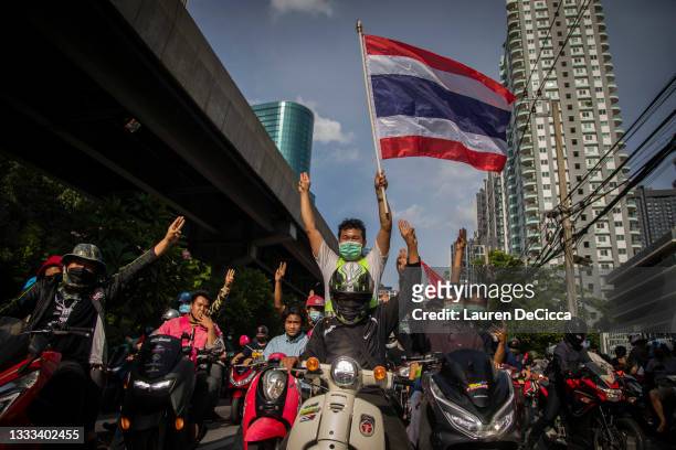 Pro-democracy protesters rally in front of the residence of Thamanat Prompow, Thailand's Deputy Minister of the Agriculture and Cooperatives...