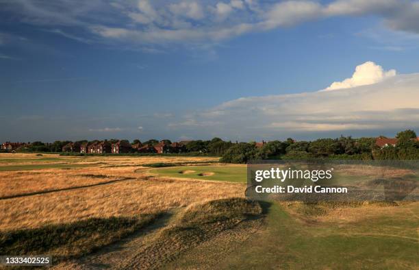 View of the approach to the green on the par 4, fifth hole which plays as the seventh hole in The Open Championship routing at Royal Liverpool Golf...