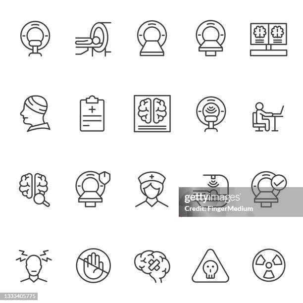 ilustraciones, imágenes clip art, dibujos animados e iconos de stock de conjunto de iconos de tomografía computarizada - medical scanner