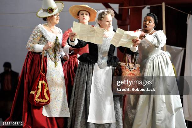 Sioned Gwen Davies as Meg Page, Gemma Summerfield as Nannetta, Louise Winter as Mistress Quickly and Elizabeth Llewellyn as Alice Ford in Scottish...