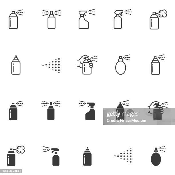 ilustraciones, imágenes clip art, dibujos animados e iconos de stock de conjunto de iconos de spray - rociado