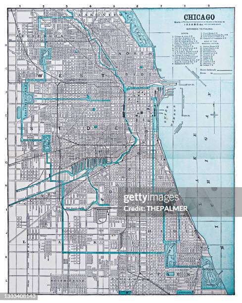 stockillustraties, clipart, cartoons en iconen met map of chicago 1892 - chicago map