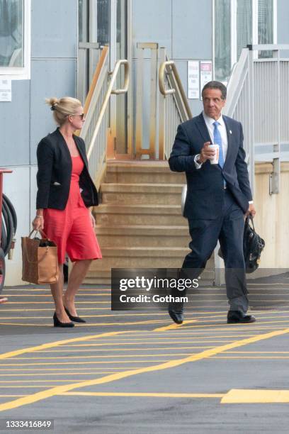 New York Governor Andrew Cuomo is seen at the Eastside Heliport in Midtown on August 10, 2021 in New York City. Cuomo announced today that he will be...