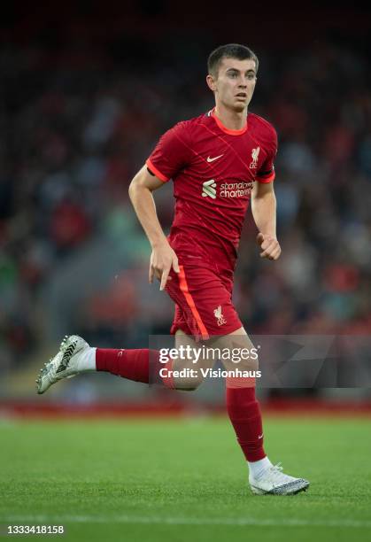 Ben Woodburn of Liverpool in action during the pre season friendly between Liverpool and CA Osasuna at Anfield on August 9, 2021 in Liverpool,...
