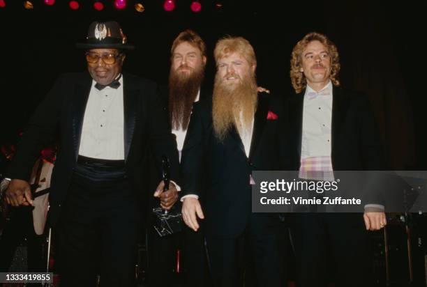American singer, songwriter and guitarist Bo Diddley and American rock band ZZ Top attend the 2nd Annual Rock and Roll Hall of Fame Induction...