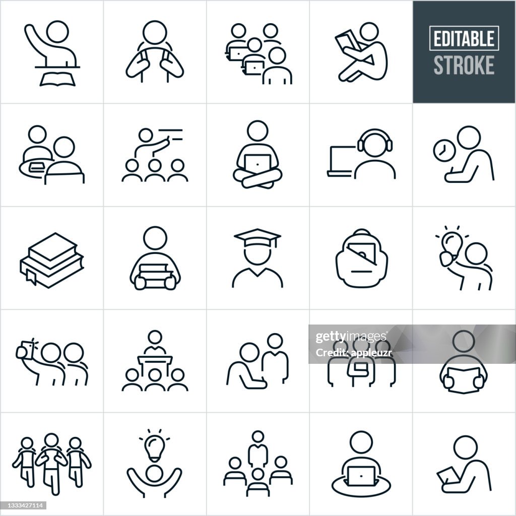 Education Thin Line Icons - Editable Stroke