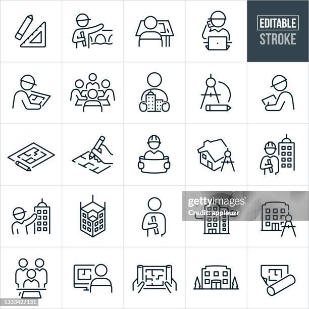 ilustraciones, imágenes clip art, dibujos animados e iconos de stock de iconos de línea delgada de arquitectura: trazo editable - maqueta arquitectura