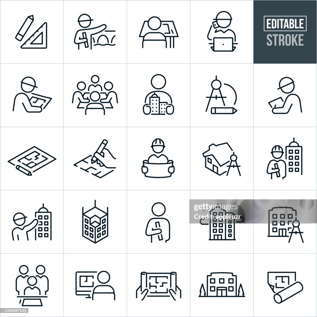 Architecture Thin Line Icons - Editable Stroke