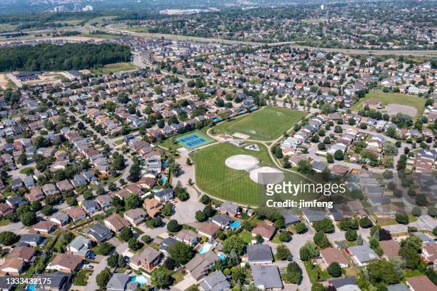 aerial townscape view, thorold, st. catharines, canada - niagara falls aerial stock pictures, royalty-free photos & images