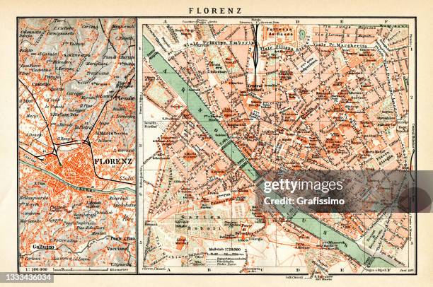 map of florence italy 1898 - tuscany stock illustrations