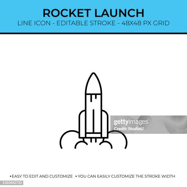 ilustrações de stock, clip art, desenhos animados e ícones de rocket launch single line icon - foguetão