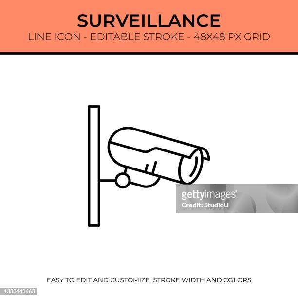 ilustrações de stock, clip art, desenhos animados e ícones de surveillance single line icon - fotografia da studio