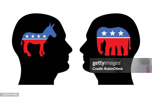 ilustraciones, imágenes clip art, dibujos animados e iconos de stock de cabezas de elefante de burro político - partido republicano norteamericano