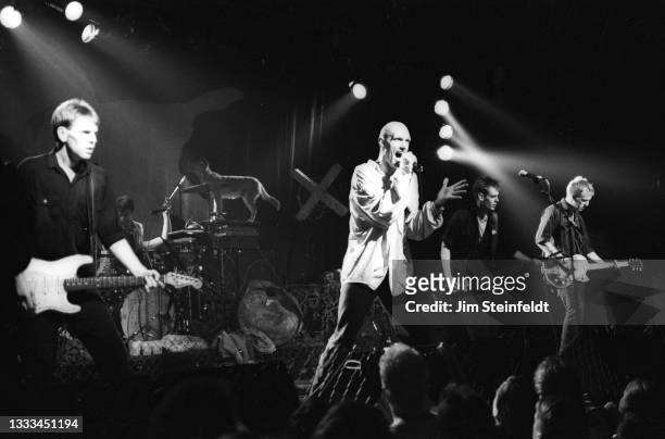 Rock band Midnight Oil perform at First Avenue nightclub in Minneapolis, Minnesota on April 27, 1988.