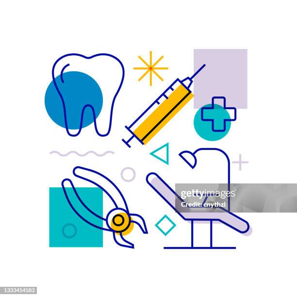 dental related design element. pattern design with outline icons. colorful vector illustration - empty toothpaste stock illustrations