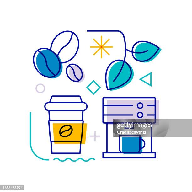 coffee related design element. pattern design with outline icons. colorful vector illustration - sugar cube stock illustrations