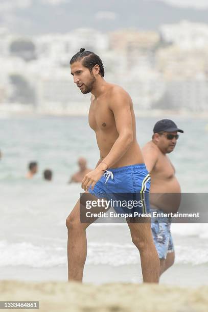 Gianmarco Onestini is seen at the beach on August 10, 2021 in Ibiza, Balearic Islands, Spain.