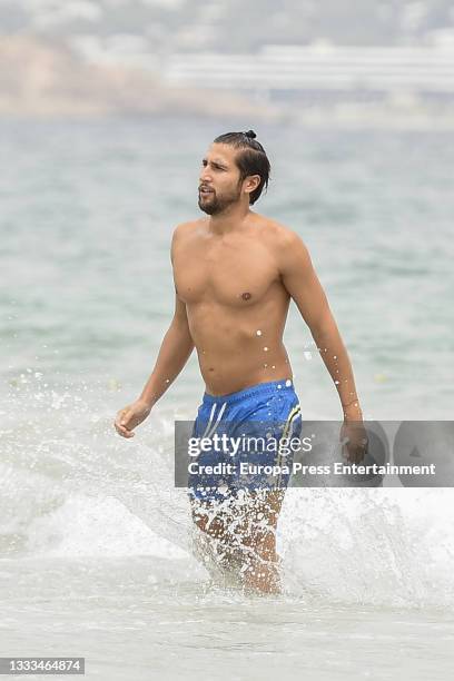Gianmarco Onestini is seen at the beach on August 10, 2021 in Ibiza, Balearic Islands, Spain.