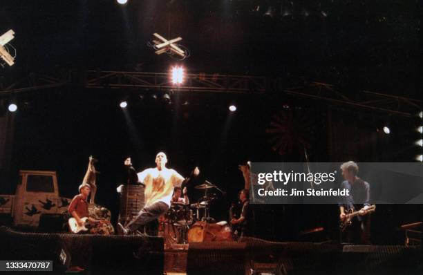 Rock band Midnight Oil perform at the Orpheum Theatre in Minneapolis, Minnesota on October 20, 1988.