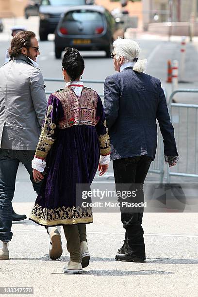 Fashion designer Karl Lagerfeld is sighted around the 'Hermitage' hotel before the Royal Wedding of Prince Albert II of Monaco to Charlene Wittstock...