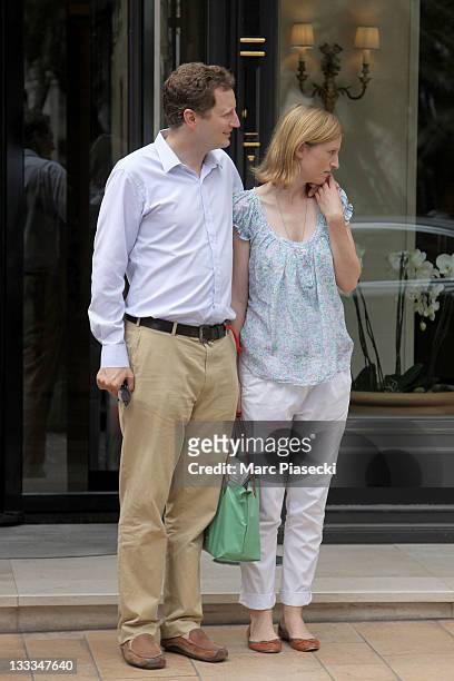 Prince Georg Friedrich of Prussia and his fiance Princess Sophie Johanna Maria of Isenburg are sighted leaving the 'Hermitage' hotel before the...