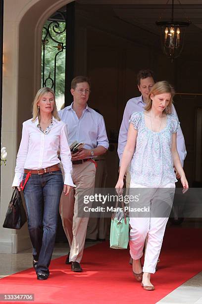 Stephanie Anne Kaul and her husband Bernhard, hereditary Prince of Baden, Prince Georg Friedrich of Prussia and his fiance Princess Sophie Johanna...