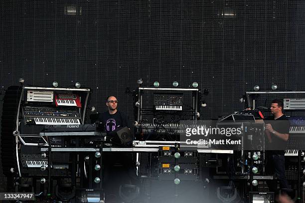 Tom Rowlands and Ed Simons of The Chemical Brothers perform on day two of Wireless Festival>> at Hyde Park on July 2, 2011 in London, England.