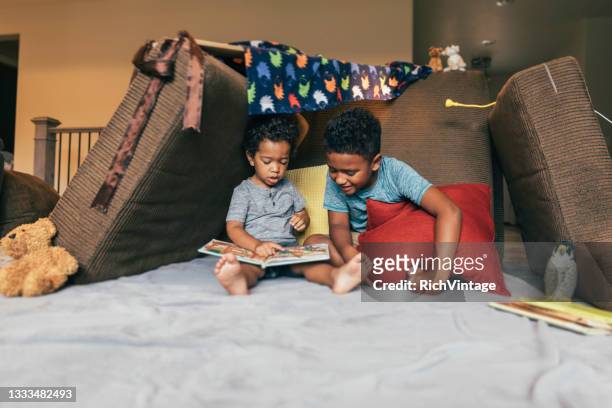 young brothers reading - fortress concept stock pictures, royalty-free photos & images