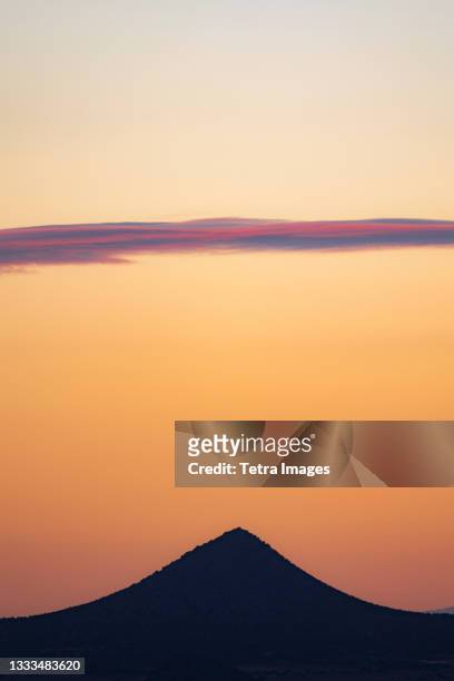 usa, new mexico, santa fe, el dorado, sunset sky over landscape with hills - santa fe new mexico stock pictures, royalty-free photos & images