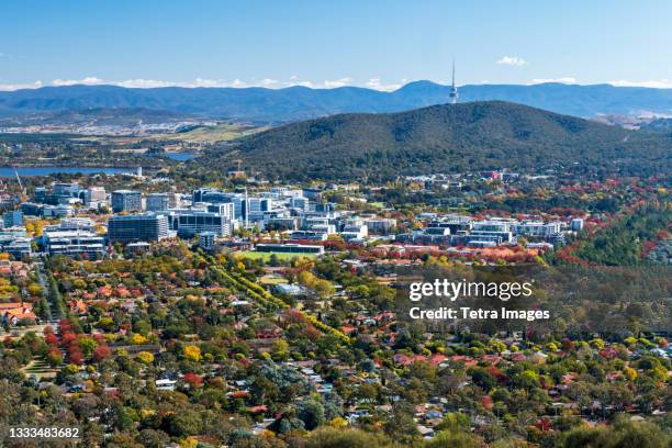 australia, australian capital territory, canberra, cityscape in green valley - canberra fotografías e imágenes de stock