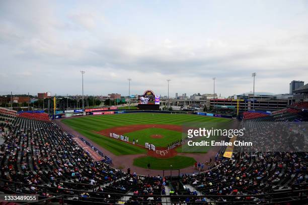 General view of Sahlen Field prior to a game between the Buffalo Bisons and Rochester Red Wings on August 10, 2021 in Buffalo, New York. The Bisons...