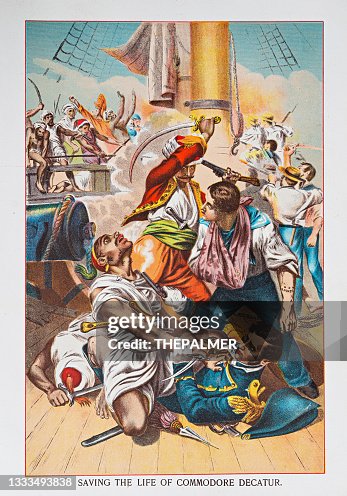 Decatur Commodores Saving The Life Of Commodore Decatur Chromolithograph 1892 High-Res ...